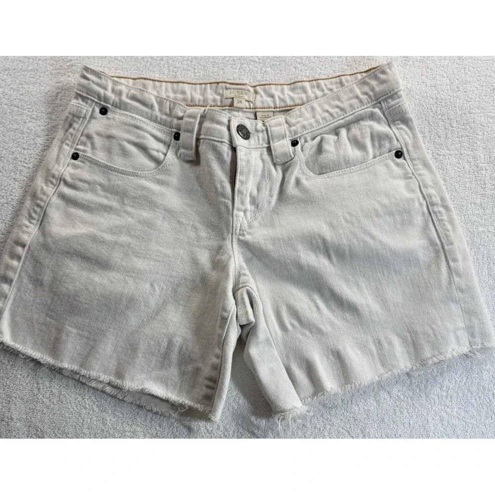 J Crew Mercantile Women's Mid Rise Denim‎ Shorts Size 24 White Frayed Hem